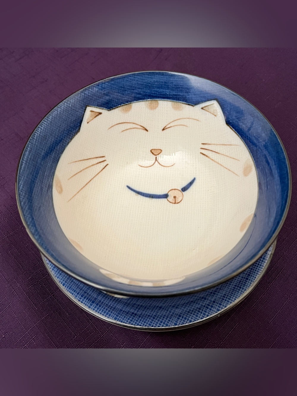 Warai Nero Happy Cat Rice Noodle Bowl Plate Dinnerware Set
